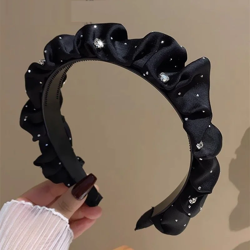 1pc women's satin black broken drill bit headband high skull top French headband headband hair accessory