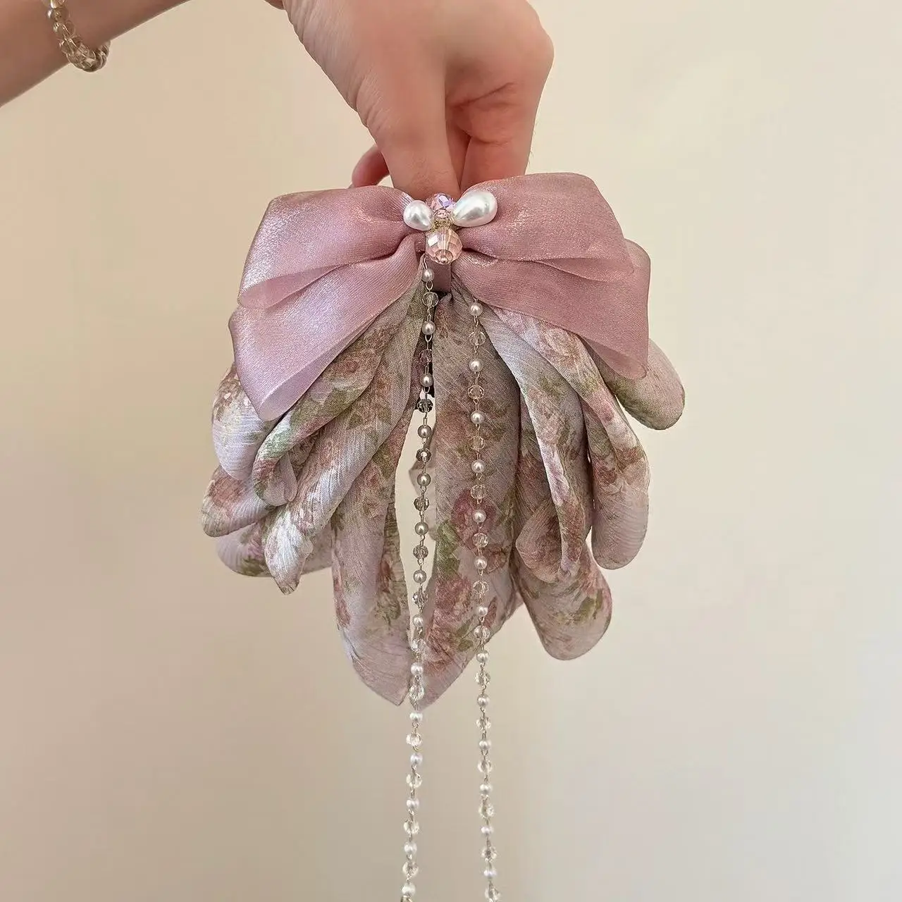 Ethereal Chiffon Floral Hair Claw Clip Voluminous Ponytails, Elegant Multi-Layer Tulle Hair Accessories for Women