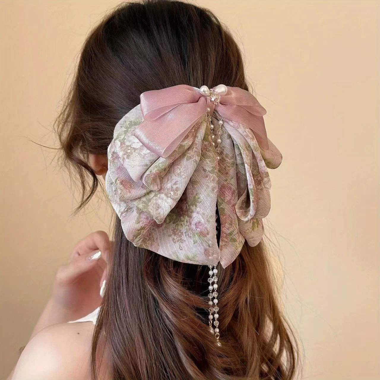 Ethereal Chiffon Floral Hair Claw Clip Voluminous Ponytails, Elegant Multi-Layer Tulle Hair Accessories for Women