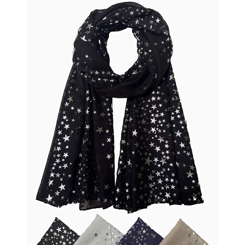 Star Printed Scarf For Women Hot Silver Shining Hijab Elegant Shawl Wedding Bridal Winter Warm Luxury Scarves