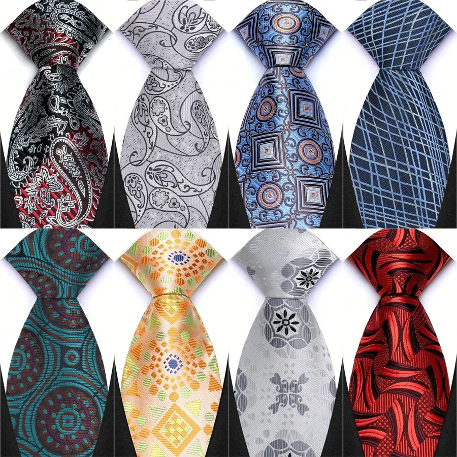New Men's Classic Floral Tie 8cm Luxury Stripes Plaid Jacquard Necktie For Business Wedding Prom Daily Wear Accessory Gift
