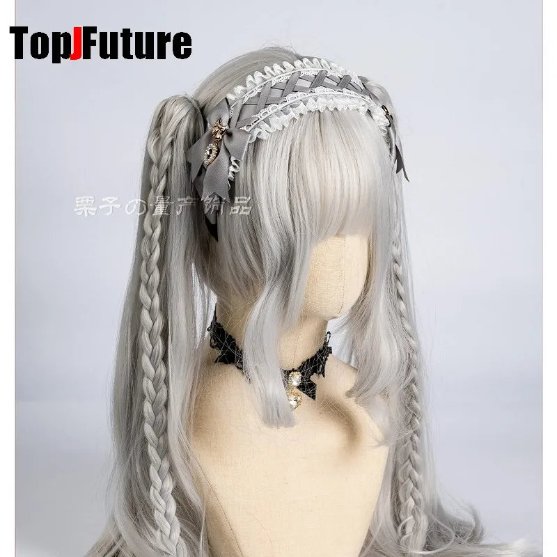 Women's Harajuku Gothic Lolita Subculture Y2K GIRL Elegant Sweet Cross Tie Strap Lace Bow Pearl Love Pendant Headband Hair Band