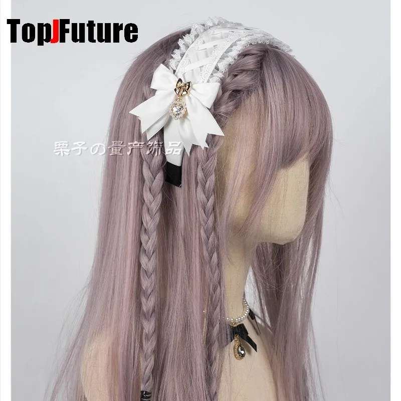Women's Harajuku Gothic Lolita Subculture Y2K GIRL Elegant Sweet Cross Tie Strap Lace Bow Pearl Love Pendant Headband Hair Band