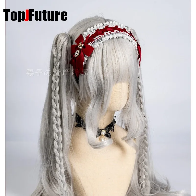 Women's Harajuku Gothic Lolita Subculture Y2K GIRL Elegant Sweet Cross Tie Strap Lace Bow Pearl Love Pendant Headband Hair Band
