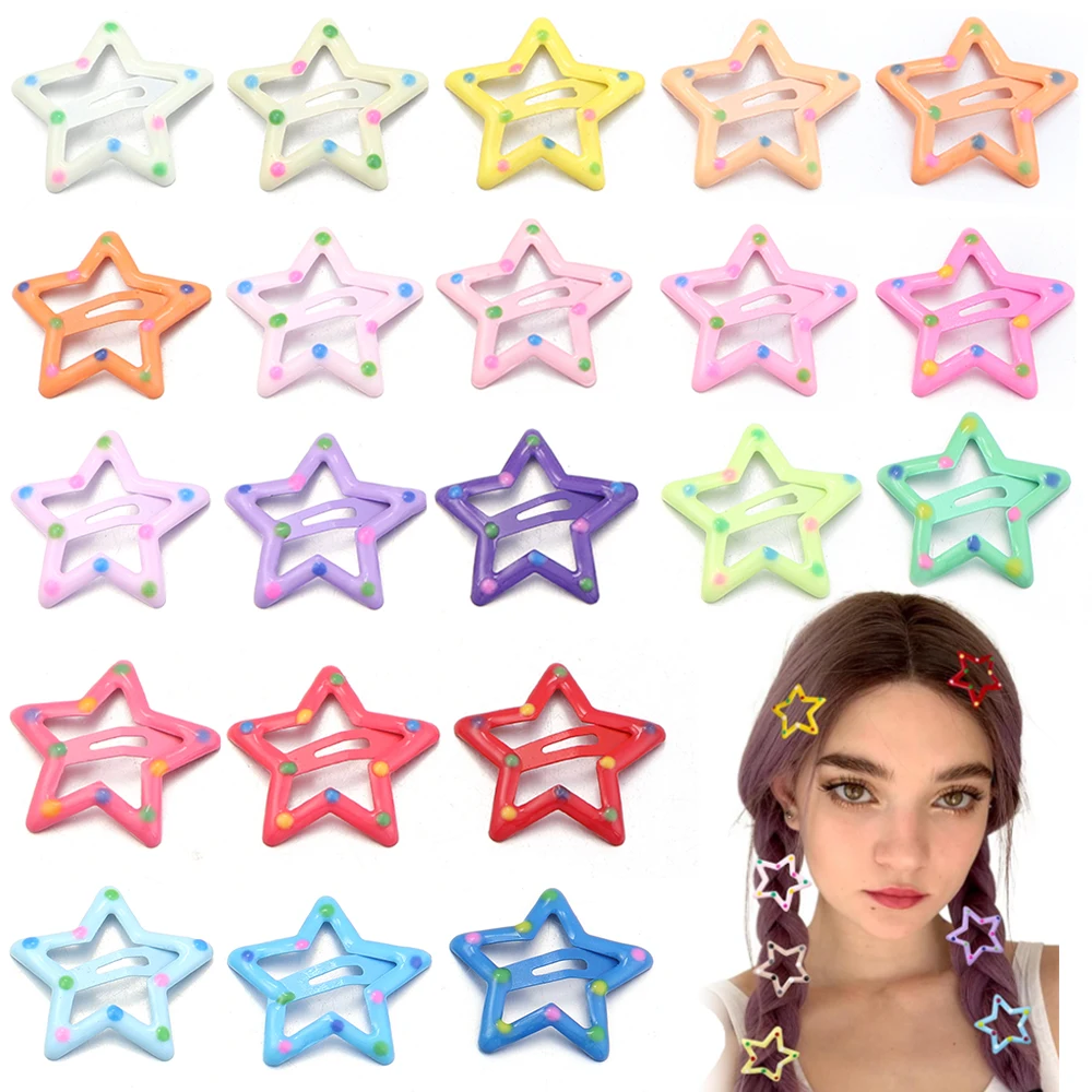 30pcs/lot Colorful Star Y2K BB Hair Clips Women Girls Cute Metal Snap Hairpin Side Barrettes For DIY Charm Headwear Accessories