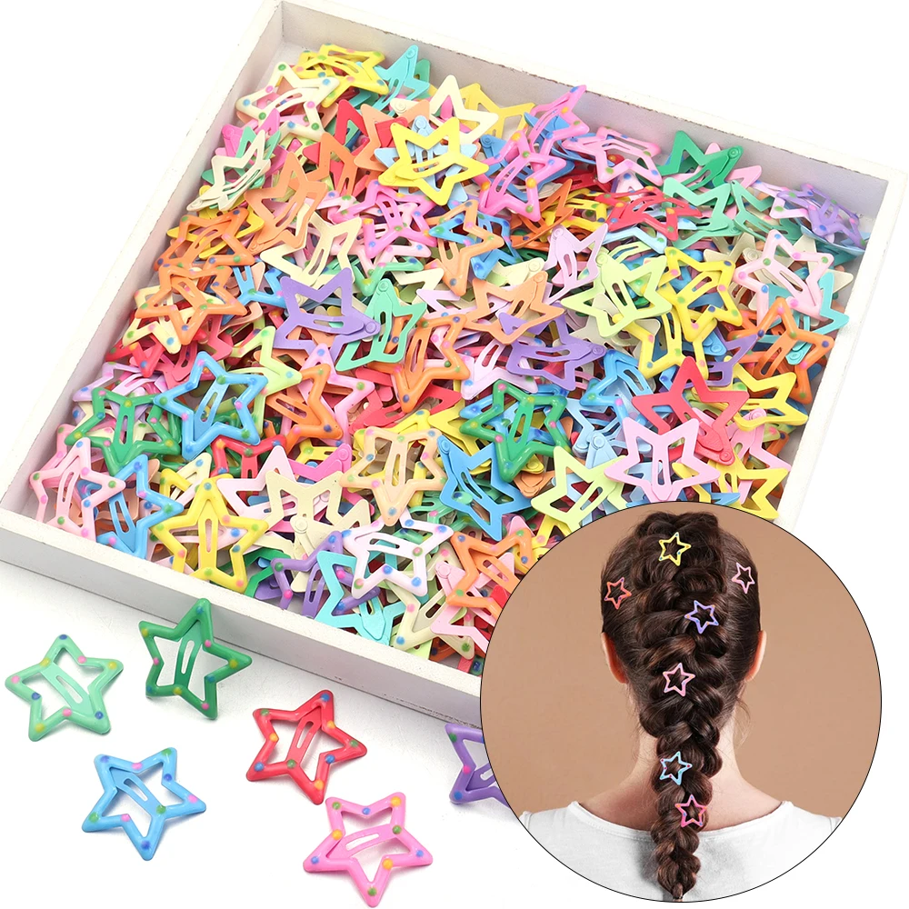 30pcs/lot Colorful Star Y2K BB Hair Clips Women Girls Cute Metal Snap Hairpin Side Barrettes For DIY Charm Headwear Accessories