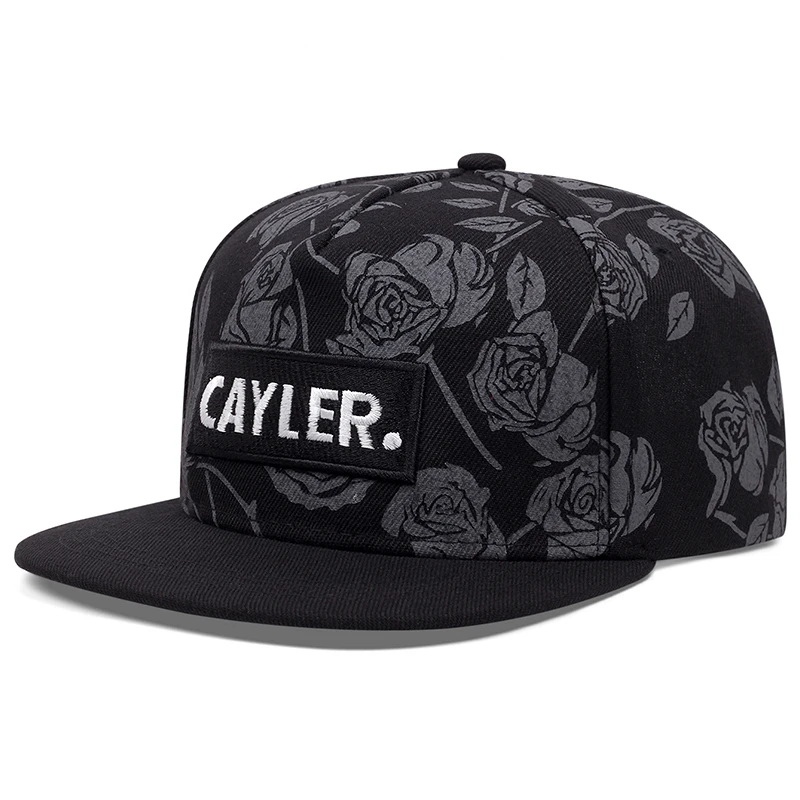 New Trendy CAYLER Leaf Rose Flat Edge Hat Men's Street Hip Hop Hat Women's Outdoor Cycling Sunshade Hat Adjustable Baseball Hat