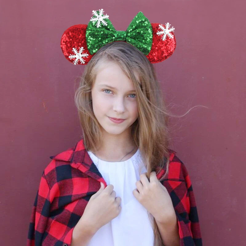 New Christmas Days Wheels Mouse Ear Headband Sequin Bows Girl Adult Kids DIY Party Cosplay Hair Accessories Princess Hairband
