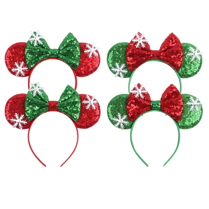 New Christmas Days Wheels Mouse Ear Headband Sequin Bows Girl Adult Kids DIY Party Cosplay Hair Accessories Princess Hairband