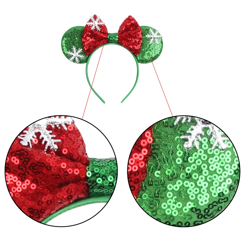 New Christmas Days Wheels Mouse Ear Headband Sequin Bows Girl Adult Kids DIY Party Cosplay Hair Accessories Princess Hairband