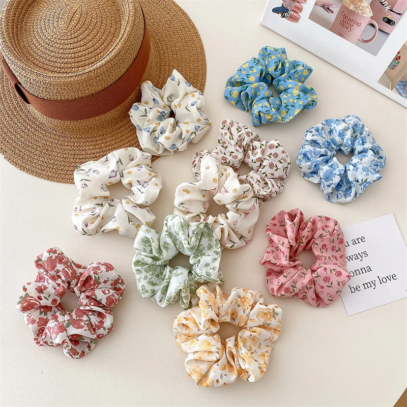 Fresh Style Floral Pleated Hair Bands High Elasticity Fashion Hair Scrunchies Suitable for Ponytail Versatile Hair Accessories
