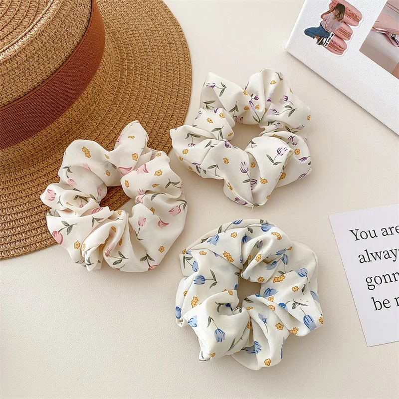 Fresh Style Floral Pleated Hair Bands High Elasticity Fashion Hair Scrunchies Suitable for Ponytail Versatile Hair Accessories