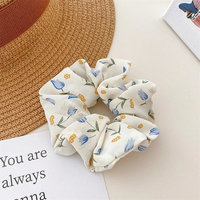 Fresh Style Floral Pleated Hair Bands High Elasticity Fashion Hair Scrunchies Suitable for Ponytail Versatile Hair Accessories
