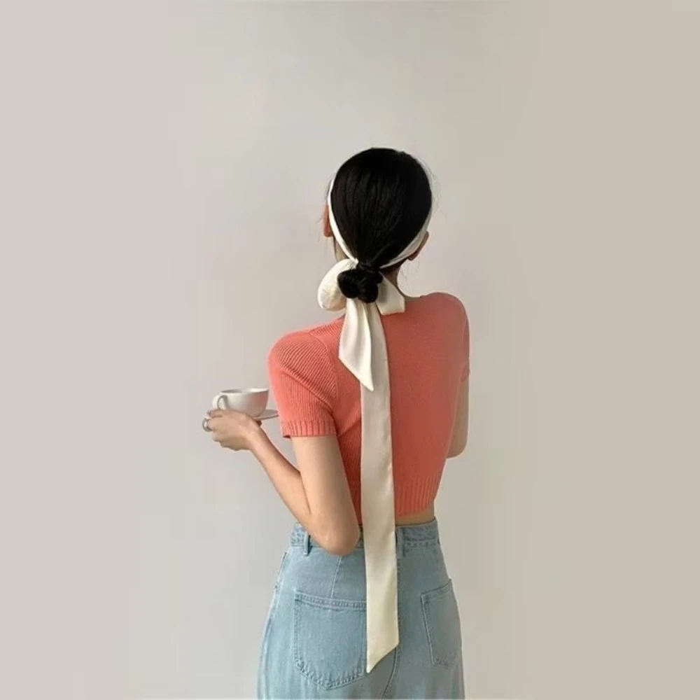 Casual Long Hair Scarf Headband Solid Color Neck Scarf Favor Silk Elegant Ribbon Party Scrunchies