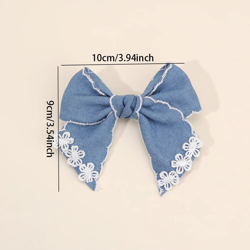 2Pcs Denim Flower Bow Hair Clips Sweet Cute Floral Embroidered Boho Bownot Hairpin For Girls Children Headwear Hair Accessories