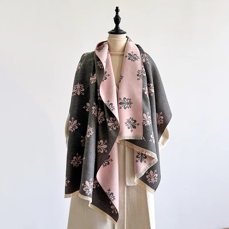 Elegant Paisley Pattern Scarf Imitation Cashmere Soft Warm Versatile Shawl Coldproof Windproof Blanket Scarf for Autumn Winter