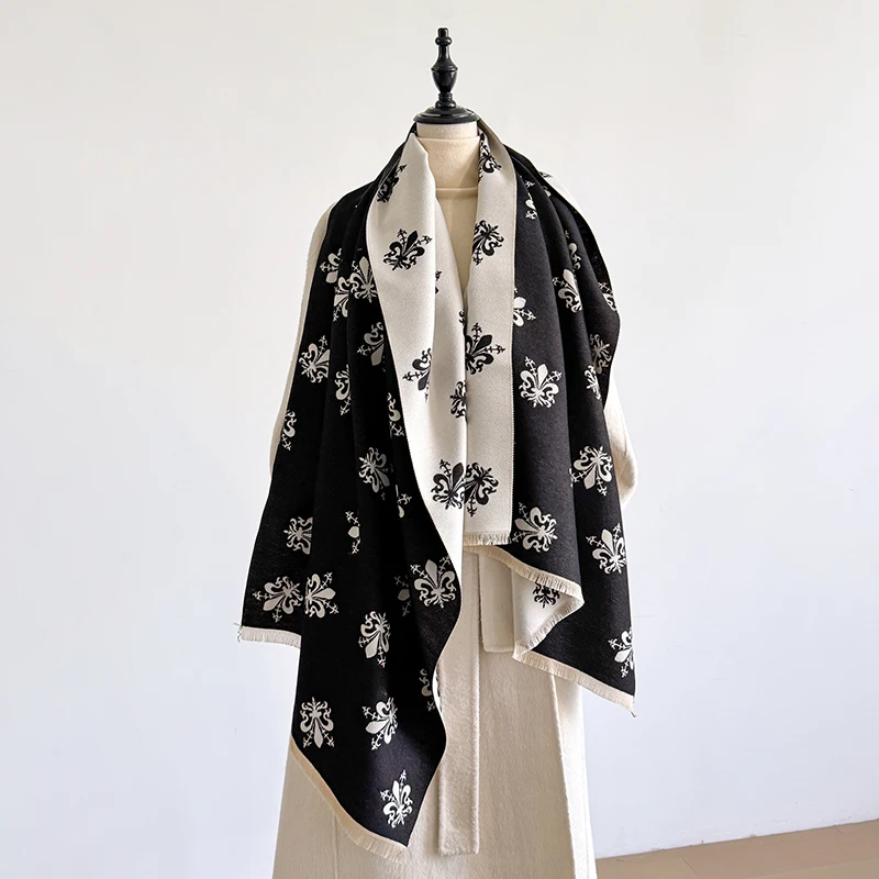 Elegant Paisley Pattern Scarf Imitation Cashmere Soft Warm Versatile Shawl Coldproof Windproof Blanket Scarf for Autumn Winter