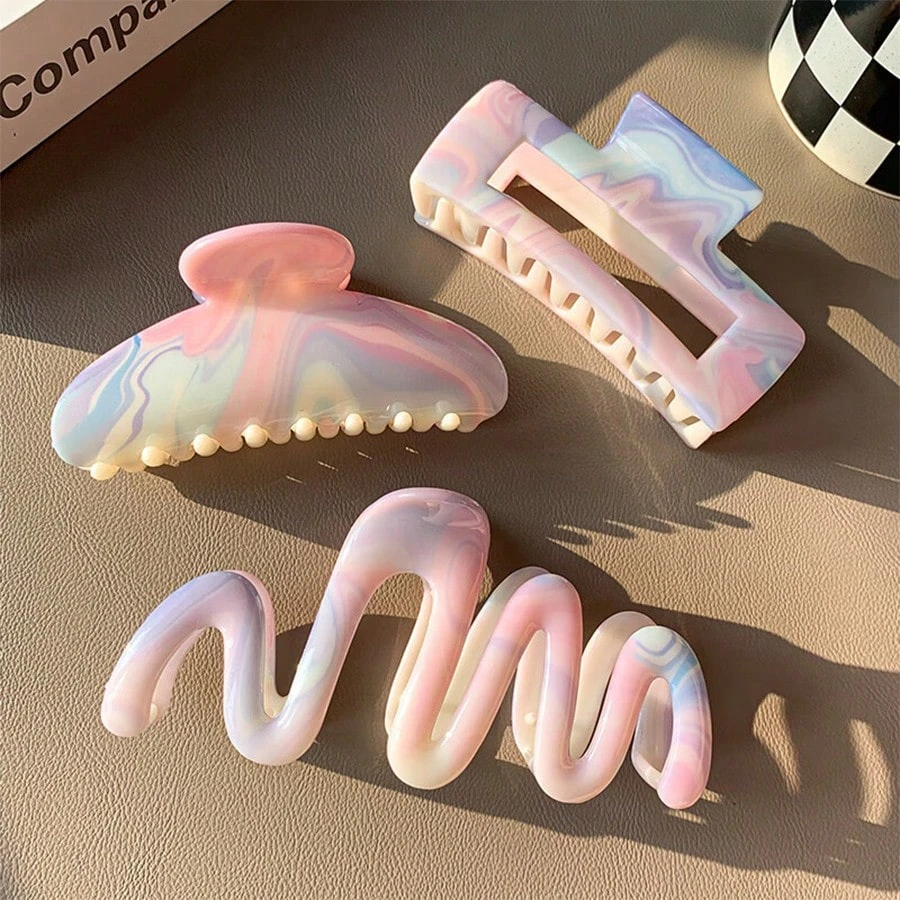 3Pcs/1Pc Candy Color Claw Clip - Extra Hold Hair Clamp For Thick Hair,Summer Cute Crinkle Clip For Girls, Sweet Hair Accessories