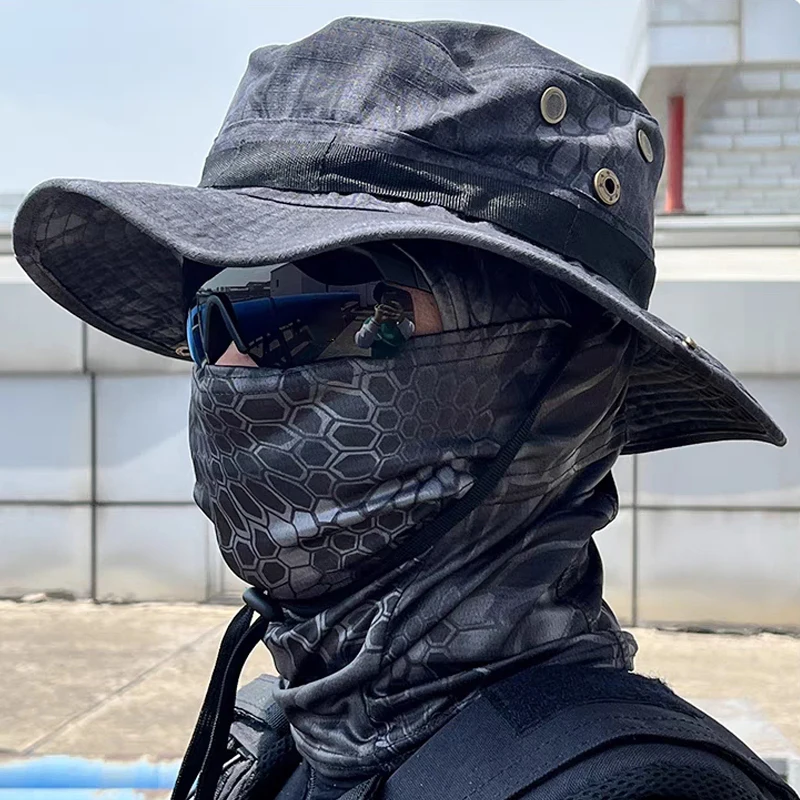 2Pcs/Set Wide-brimmed Hat Balaclava Mixed Set Men Sunscreen Boonie Cap Outdoors Hiking Camping Fishing Hat Sun Hat Fisherman Hat