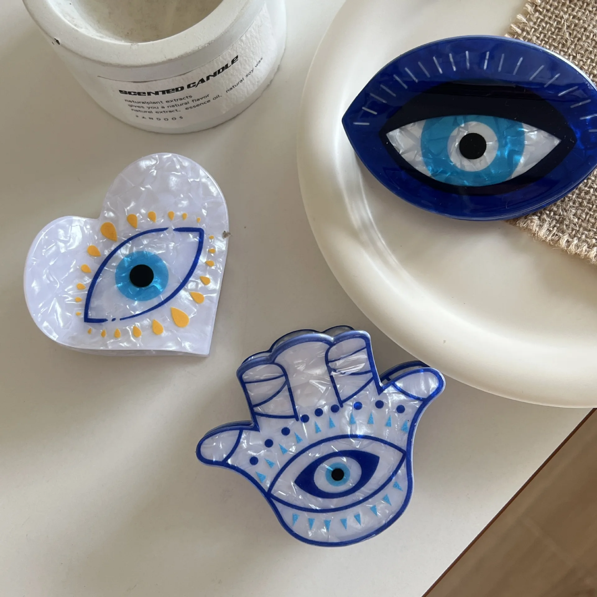 1pc New Devil's Eye Hair Clip Retro Blue Eyes Fatima's Palm Grip Halloween Evil Eye Headpiece