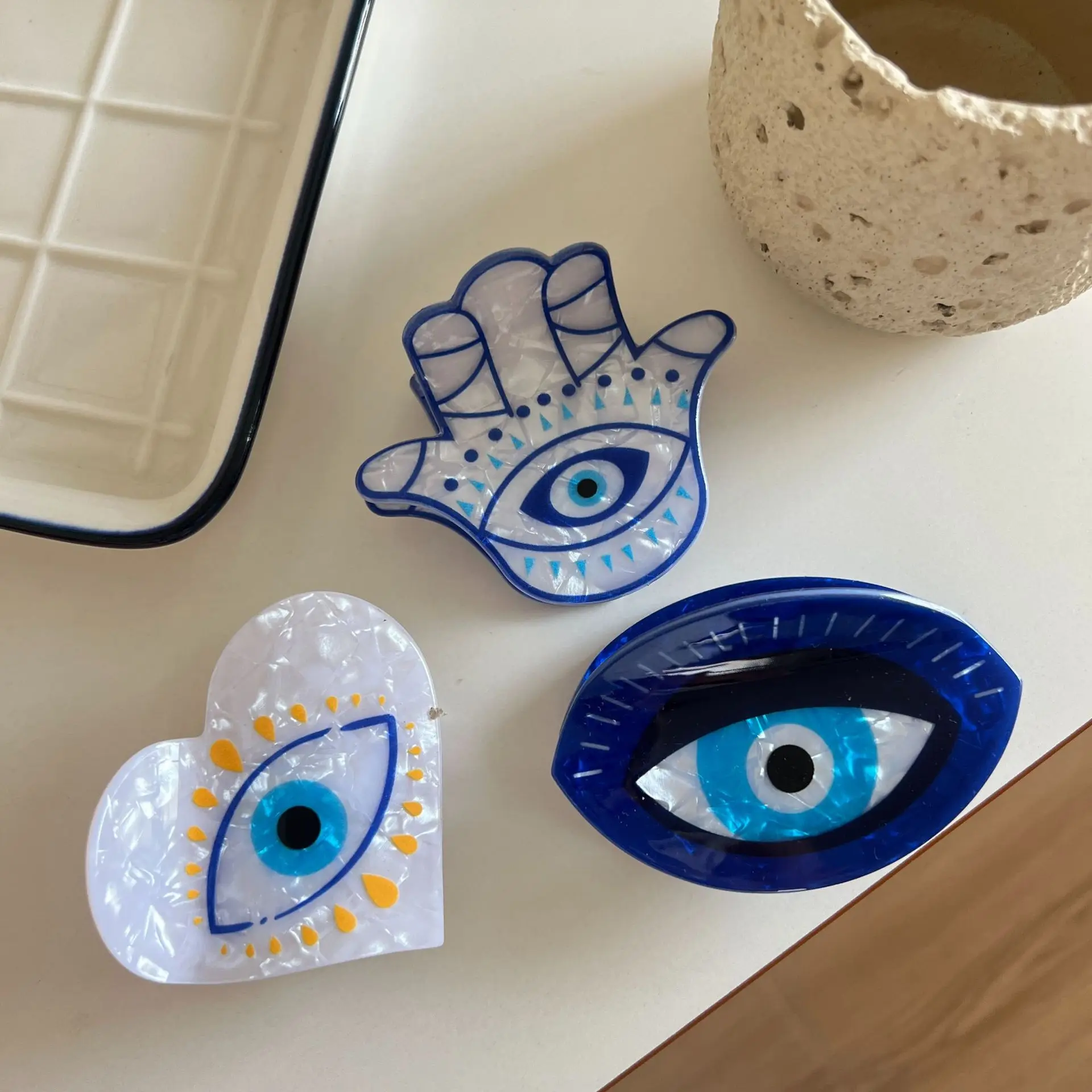 1pc New Devil's Eye Hair Clip Retro Blue Eyes Fatima's Palm Grip Halloween Evil Eye Headpiece