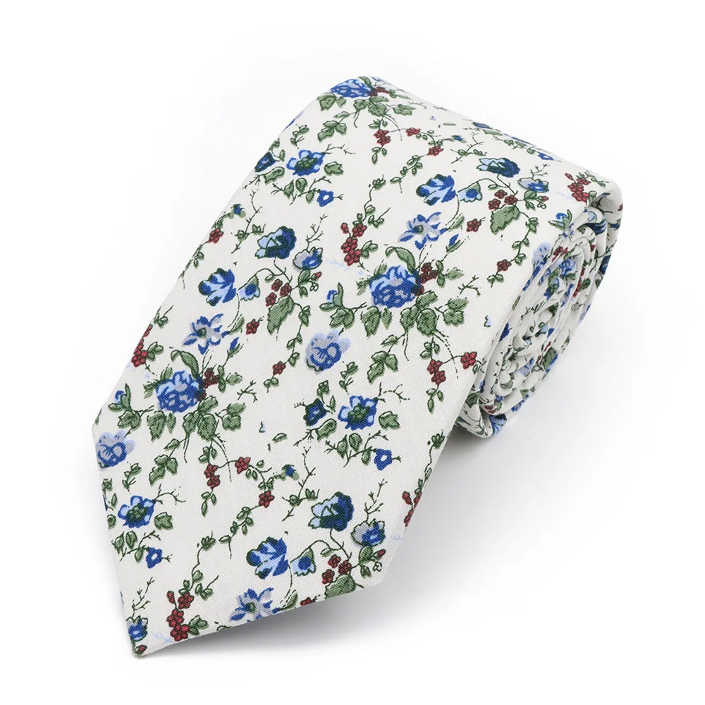 New Men's 7.5cm Tie Cotton Beautiful Elegant Pink Green Flower Leaves Necktie Wedding Party Daily Suit Shirt Accessory Gift