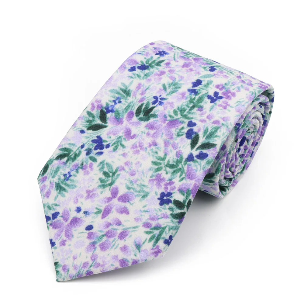 New Men's 7.5cm Tie Cotton Beautiful Elegant Pink Green Flower Leaves Necktie Wedding Party Daily Suit Shirt Accessory Gift