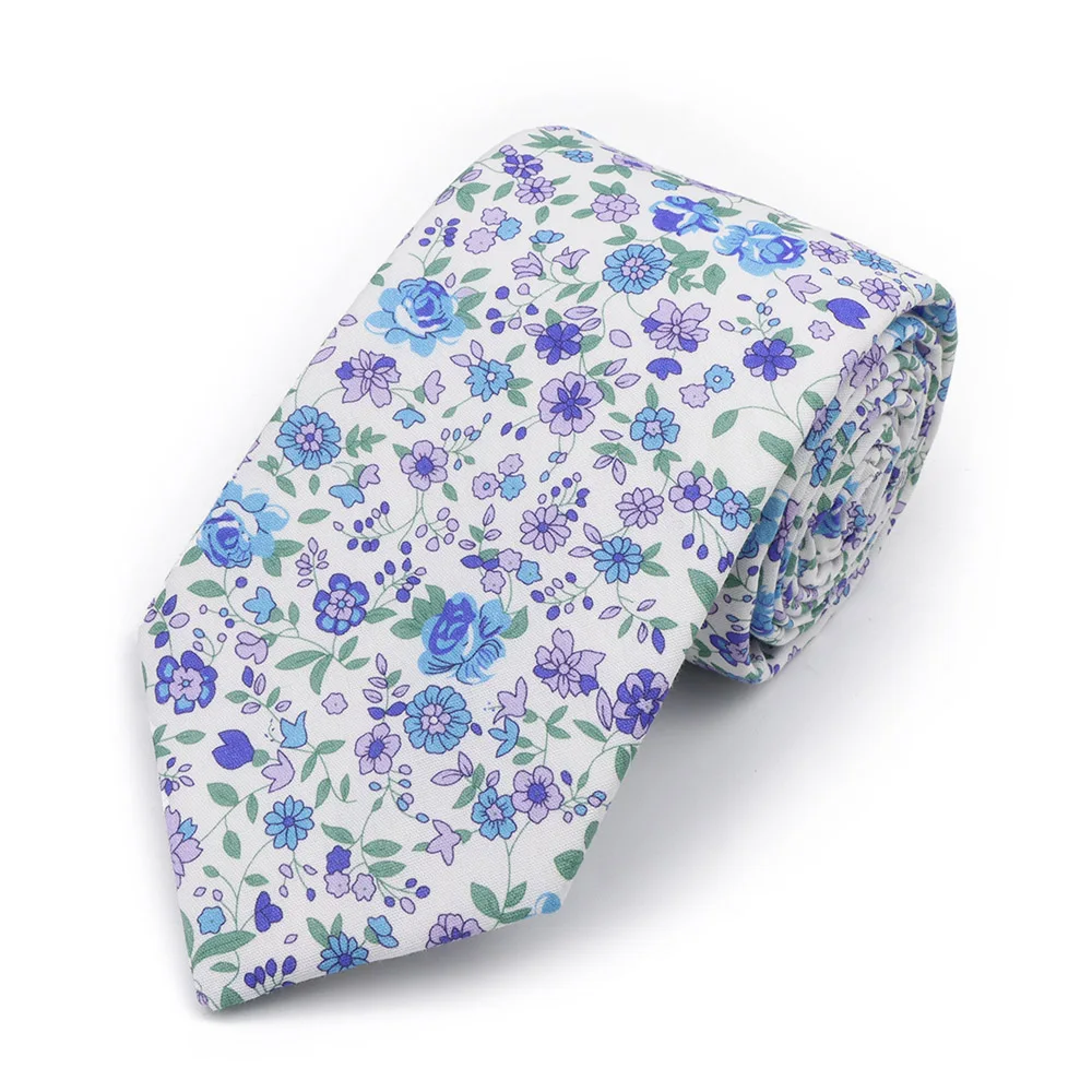 New Men's 7.5cm Tie Cotton Beautiful Elegant Pink Green Flower Leaves Necktie Wedding Party Daily Suit Shirt Accessory Gift
