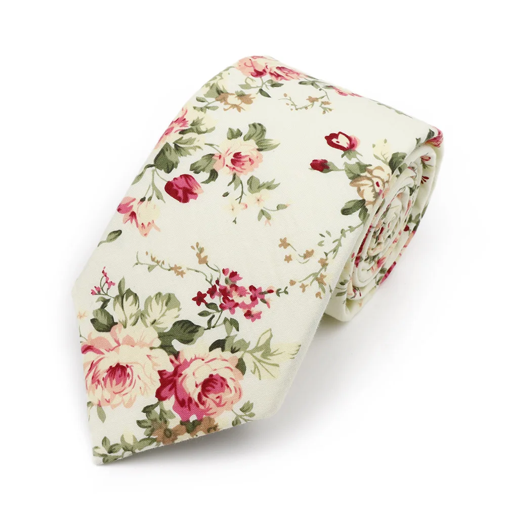 New Men's 7.5cm Tie Cotton Beautiful Elegant Pink Green Flower Leaves Necktie Wedding Party Daily Suit Shirt Accessory Gift