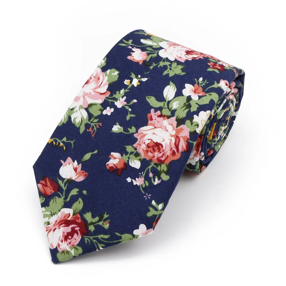 New Men's 7.5cm Tie Cotton Beautiful Elegant Pink Green Flower Leaves Necktie Wedding Party Daily Suit Shirt Accessory Gift
