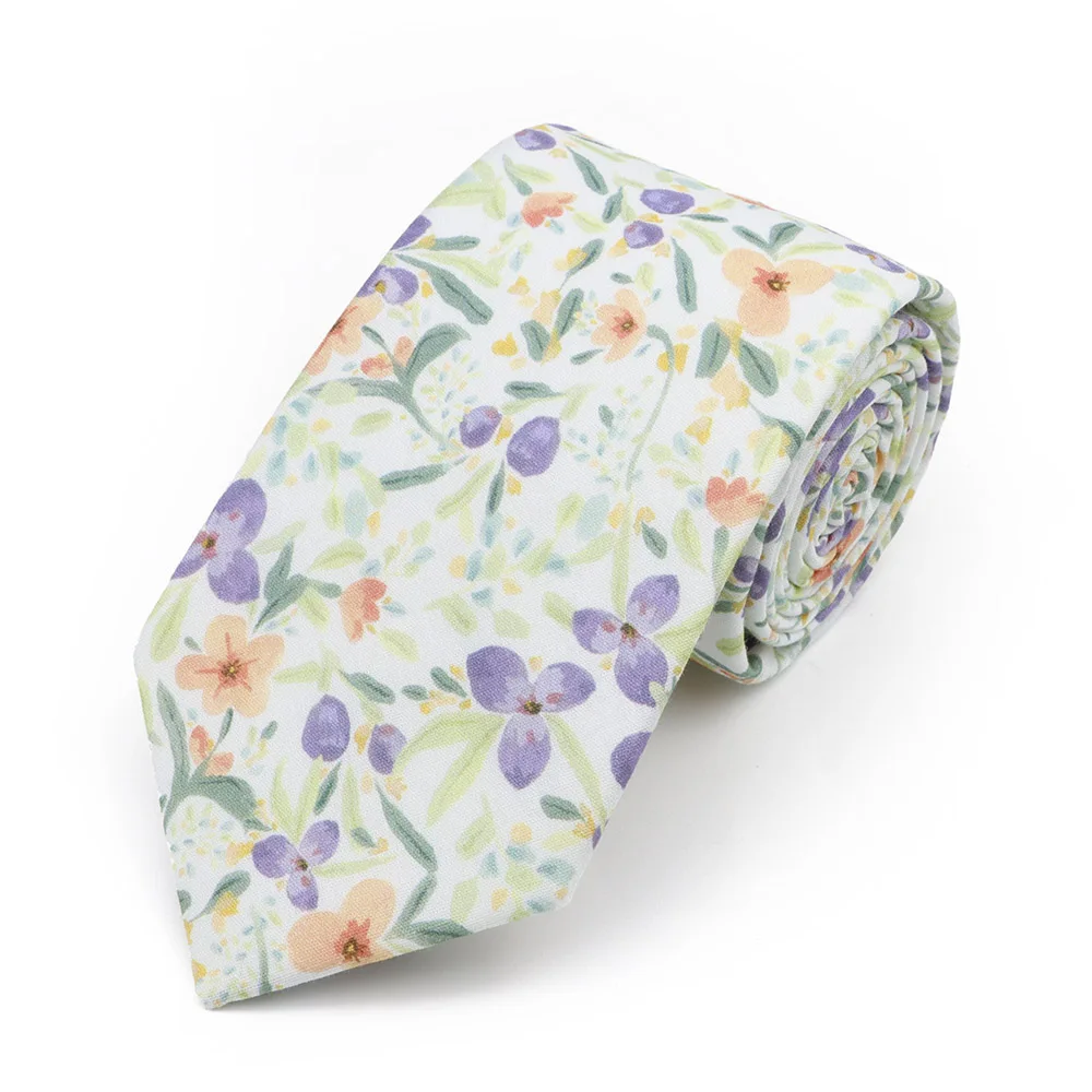 New Men's 7.5cm Tie Cotton Beautiful Elegant Pink Green Flower Leaves Necktie Wedding Party Daily Suit Shirt Accessory Gift