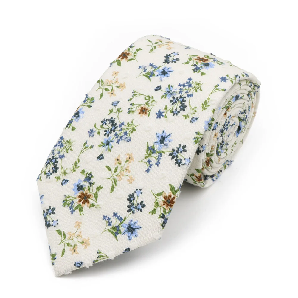 New Men's 7.5cm Tie Cotton Beautiful Elegant Pink Green Flower Leaves Necktie Wedding Party Daily Suit Shirt Accessory Gift