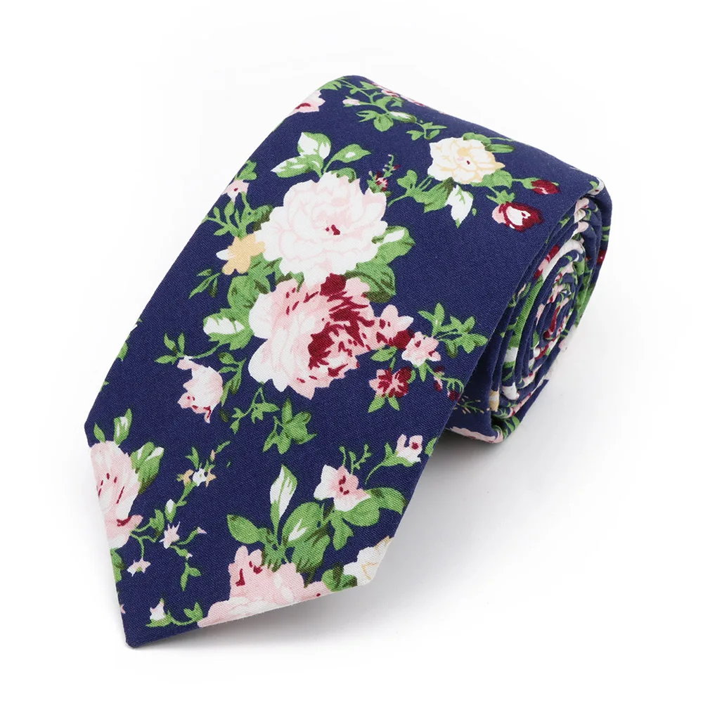 New Men's 7.5cm Tie Cotton Beautiful Elegant Pink Green Flower Leaves Necktie Wedding Party Daily Suit Shirt Accessory Gift