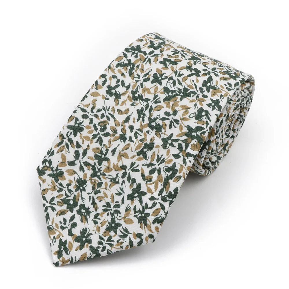 New Men's 7.5cm Tie Cotton Beautiful Elegant Pink Green Flower Leaves Necktie Wedding Party Daily Suit Shirt Accessory Gift
