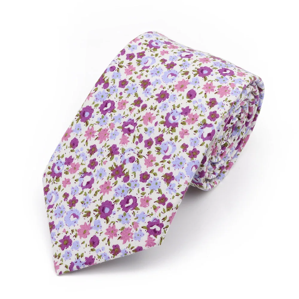 New Men's 7.5cm Tie Cotton Beautiful Elegant Pink Green Flower Leaves Necktie Wedding Party Daily Suit Shirt Accessory Gift