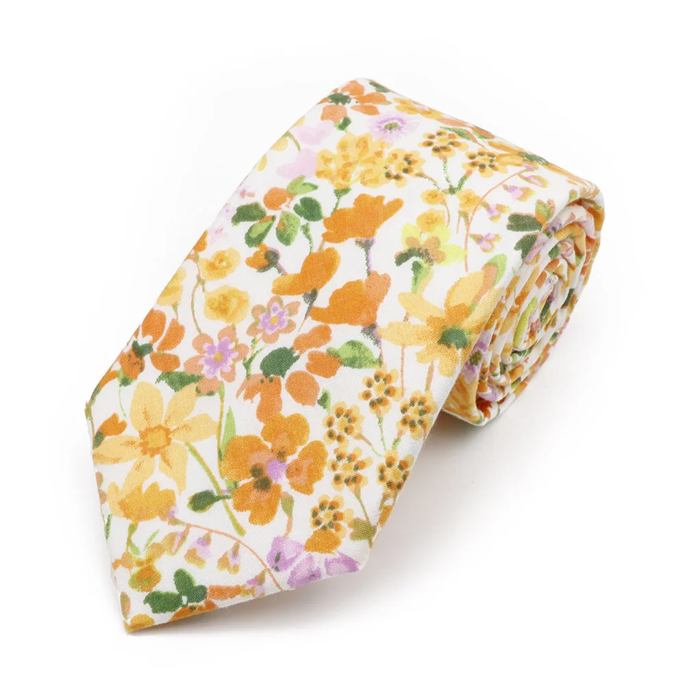 New Men's 7.5cm Tie Cotton Beautiful Elegant Pink Green Flower Leaves Necktie Wedding Party Daily Suit Shirt Accessory Gift
