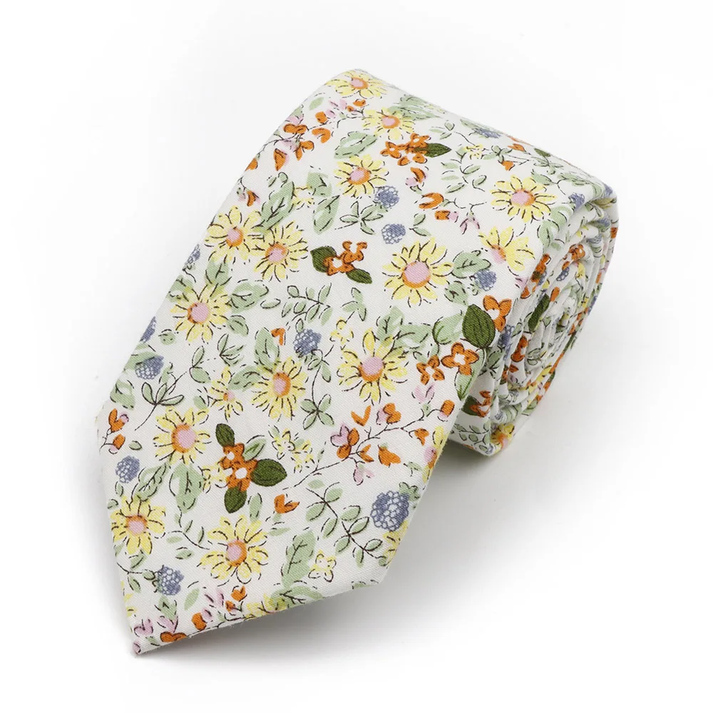 New Men's 7.5cm Tie Cotton Beautiful Elegant Pink Green Flower Leaves Necktie Wedding Party Daily Suit Shirt Accessory Gift