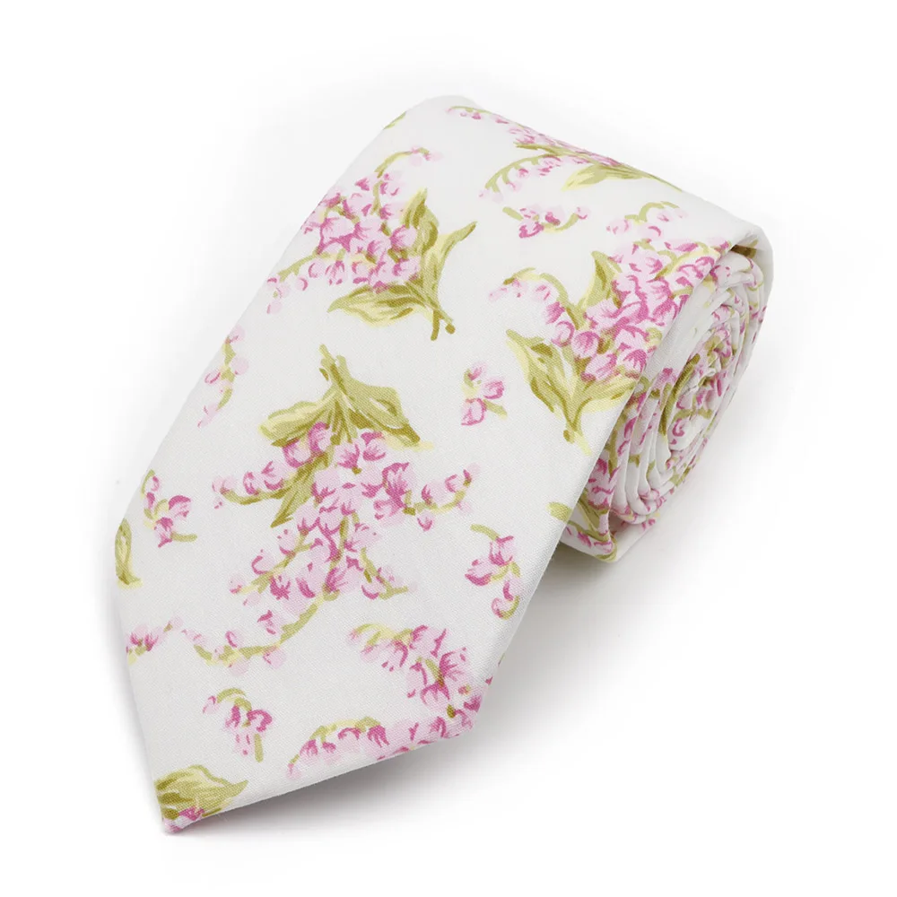 New Men's 7.5cm Tie Cotton Beautiful Elegant Pink Green Flower Leaves Necktie Wedding Party Daily Suit Shirt Accessory Gift