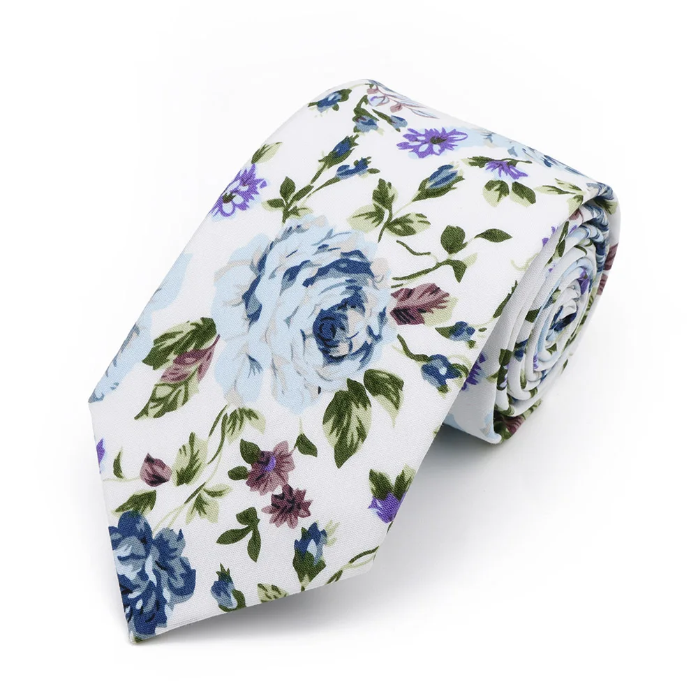 New Men's 7.5cm Tie Cotton Beautiful Elegant Pink Green Flower Leaves Necktie Wedding Party Daily Suit Shirt Accessory Gift