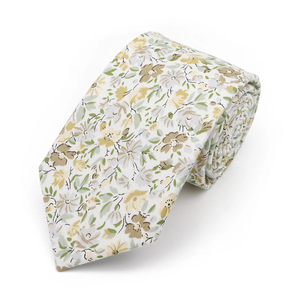 New Men's 7.5cm Tie Cotton Beautiful Elegant Pink Green Flower Leaves Necktie Wedding Party Daily Suit Shirt Accessory Gift