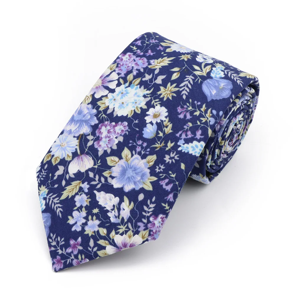 New Men's 7.5cm Tie Cotton Beautiful Elegant Pink Green Flower Leaves Necktie Wedding Party Daily Suit Shirt Accessory Gift