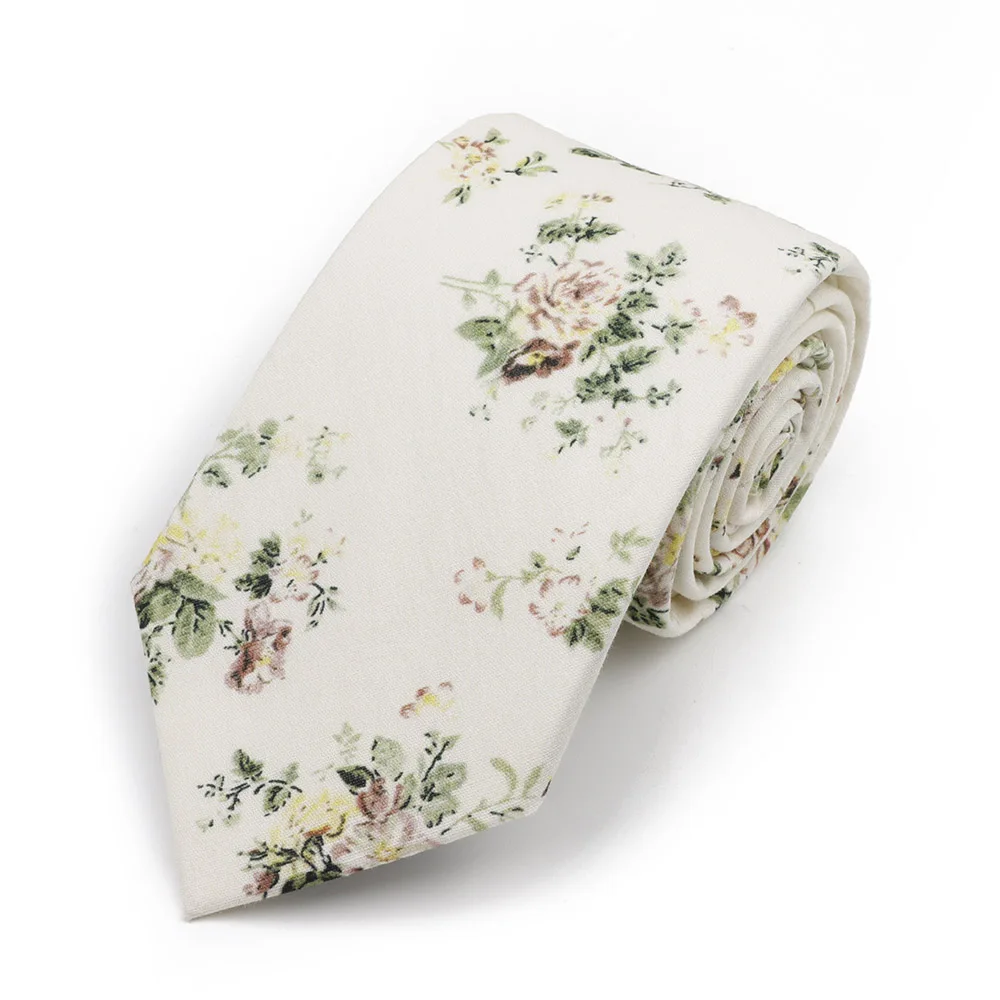 New Men's 7.5cm Tie Cotton Beautiful Elegant Pink Green Flower Leaves Necktie Wedding Party Daily Suit Shirt Accessory Gift