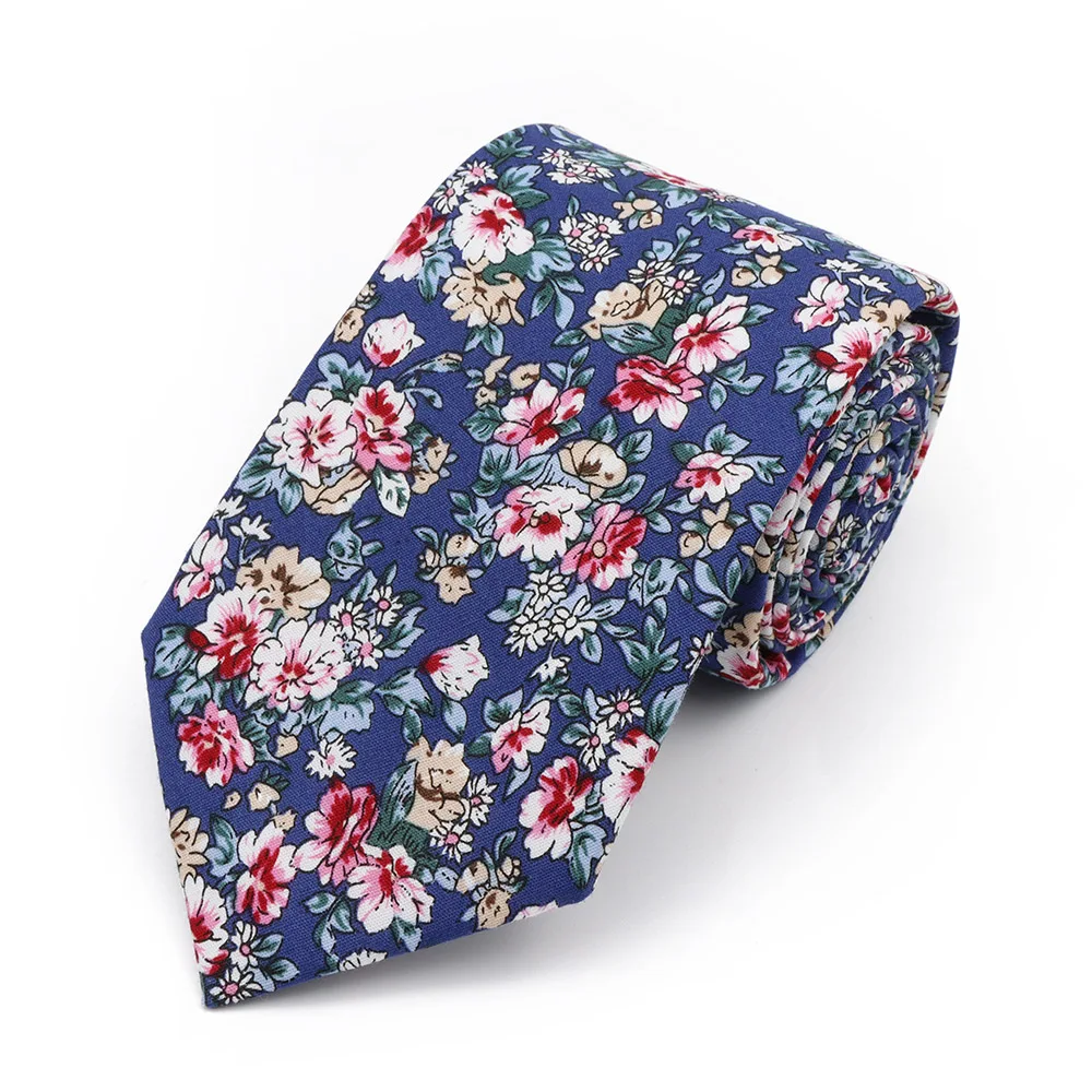 New Men's 7.5cm Tie Cotton Beautiful Elegant Pink Green Flower Leaves Necktie Wedding Party Daily Suit Shirt Accessory Gift