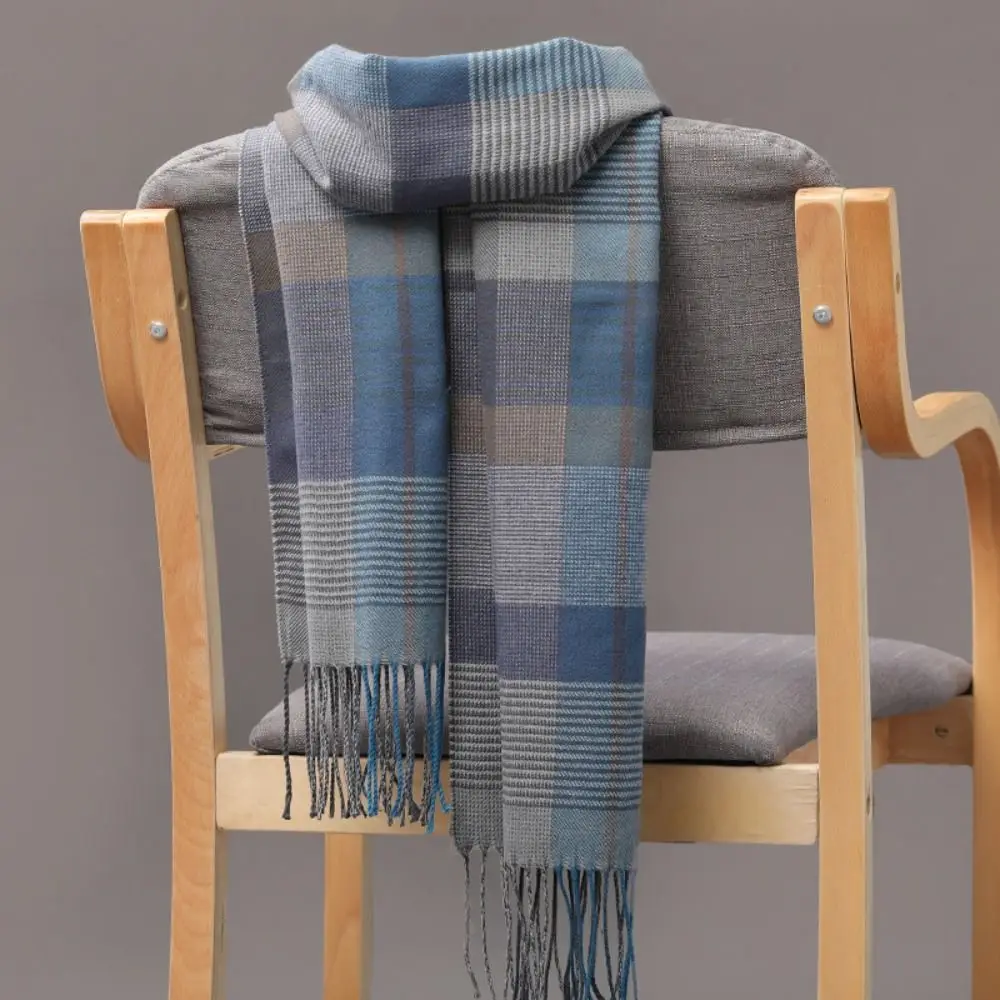 Winter Thick Warm Men's Scarf Cashmere Plaid Fringed Tassels Business Long Scarf Soft British Style Camping Hiking Scarf Shawl