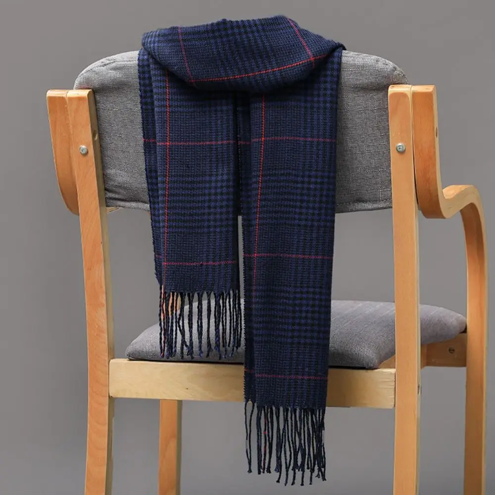 Winter Thick Warm Men's Scarf Cashmere Plaid Fringed Tassels Business Long Scarf Soft British Style Camping Hiking Scarf Shawl