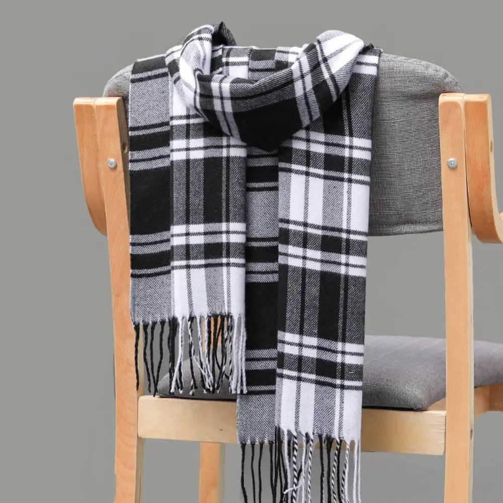 Winter Thick Warm Men's Scarf Cashmere Plaid Fringed Tassels Business Long Scarf Soft British Style Camping Hiking Scarf Shawl