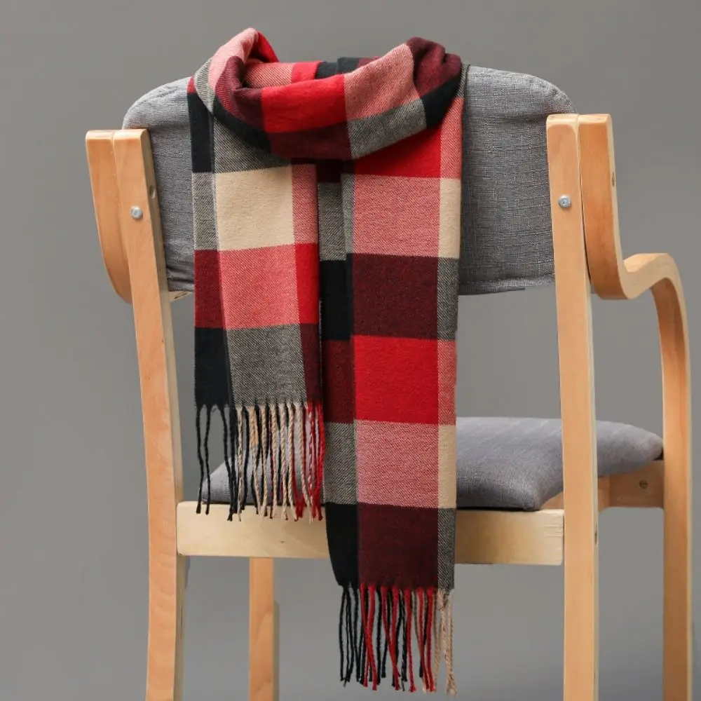 Winter Thick Warm Men's Scarf Cashmere Plaid Fringed Tassels Business Long Scarf Soft British Style Camping Hiking Scarf Shawl