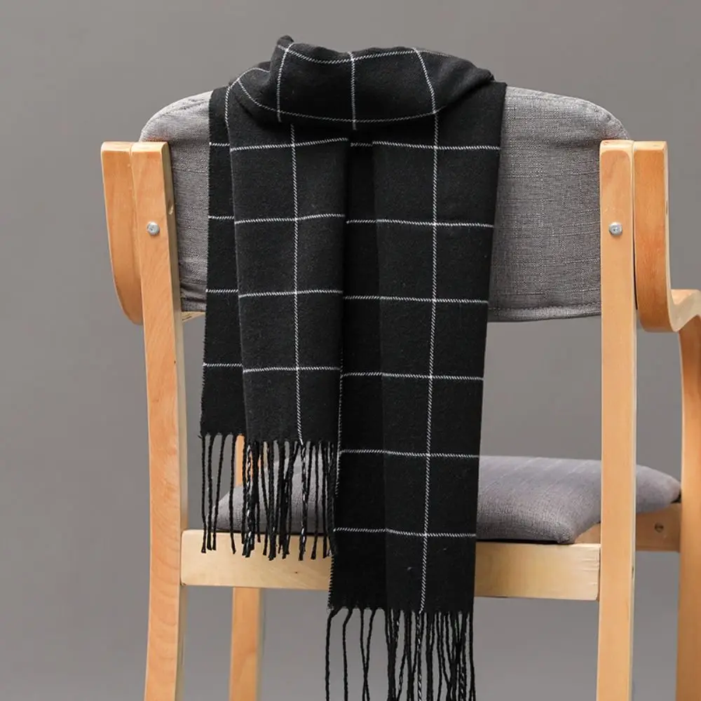 Winter Thick Warm Men's Scarf Cashmere Plaid Fringed Tassels Business Long Scarf Soft British Style Camping Hiking Scarf Shawl