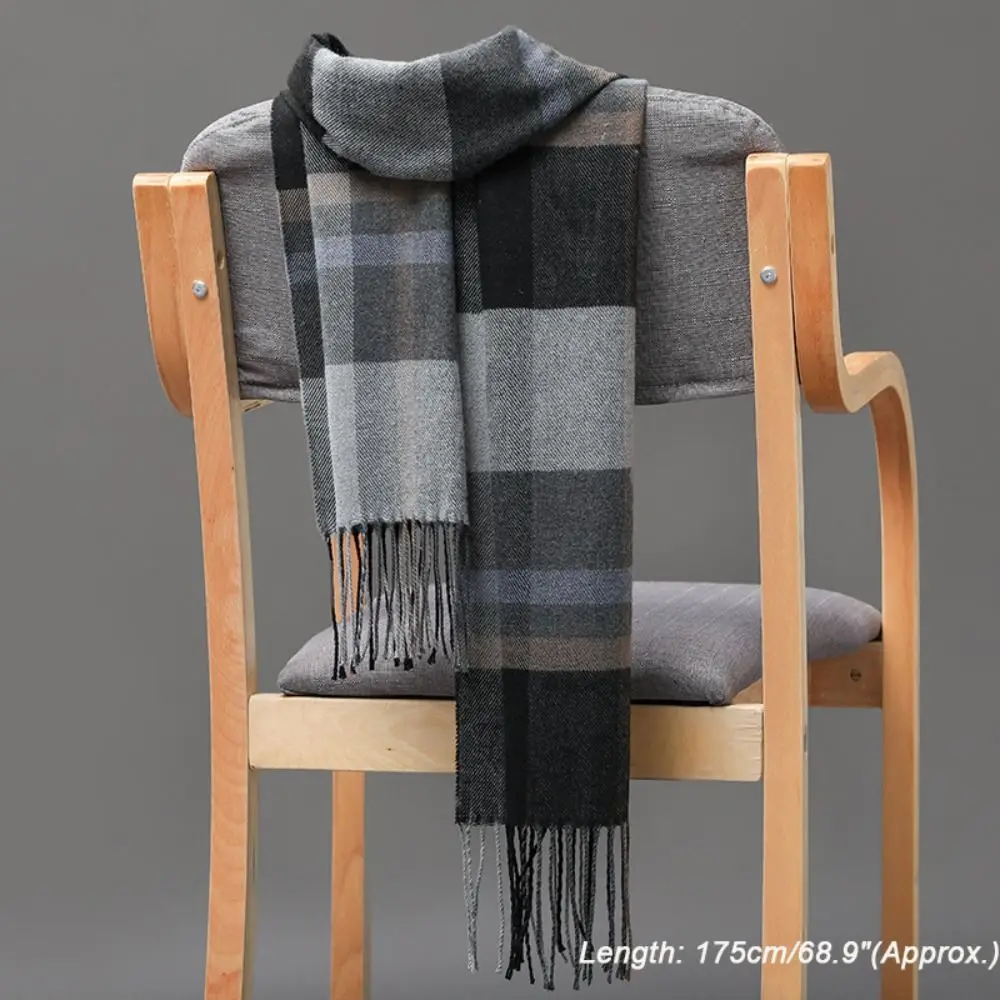 Winter Thick Warm Men's Scarf Cashmere Plaid Fringed Tassels Business Long Scarf Soft British Style Camping Hiking Scarf Shawl
