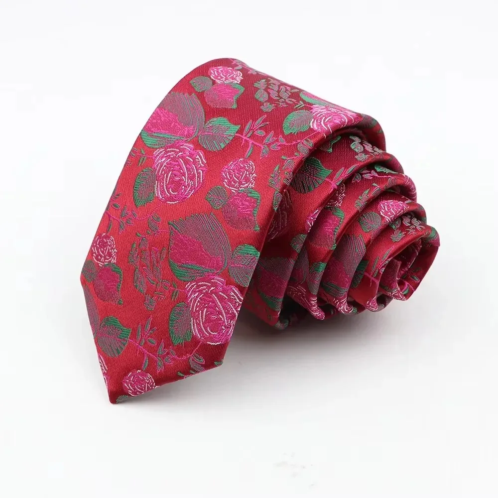 Man's 6cm Casual Floral Polyester Tie Red Blue Green Flower Pattern Jacquard Necktie Business Suit Accessory Wedding Party Gifts